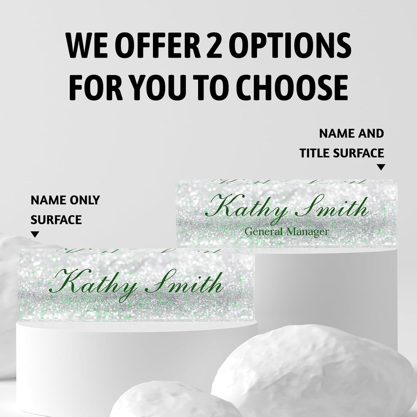 Custom Name Plate for Desk | Personalized Desk Name Plate | Personalized Boss Employee Appreciation Gifts | Acrylic Name Plate Office Desk Accessories (A-Silver Green Crystal)