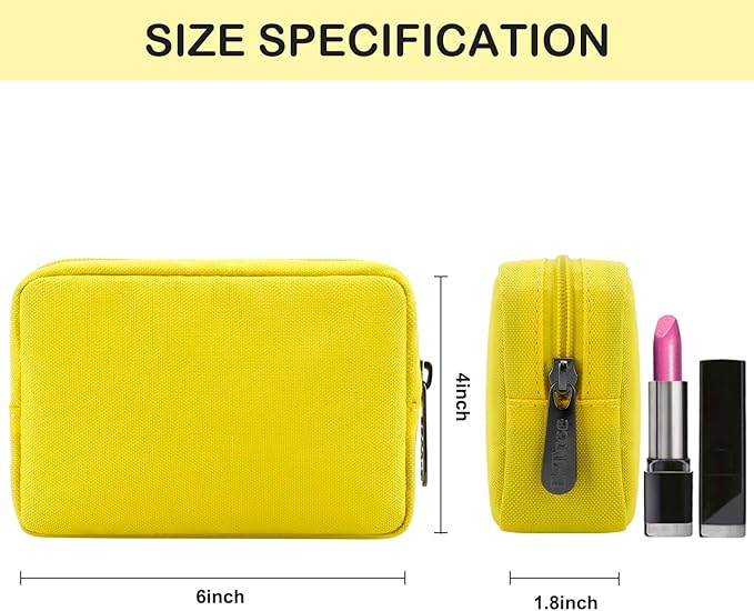 E-Tree Cute Small Makeup Bag,Cosmetic Toiletry Skin Care Make up Little Items Pouch for Purse,Zipper Mini Tech Charger Cable Electronic Organizer Case,Travel Accessories for Women Men Teen,Yellow