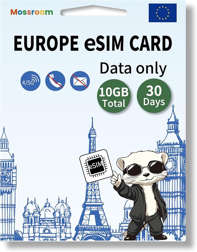 eSIM for Europe Travel,10GB Data Total, 30 Days at 4G/5G speeds,Data Only eSIM,Use Europe eSIM in UK & 30+ Countries in The EU