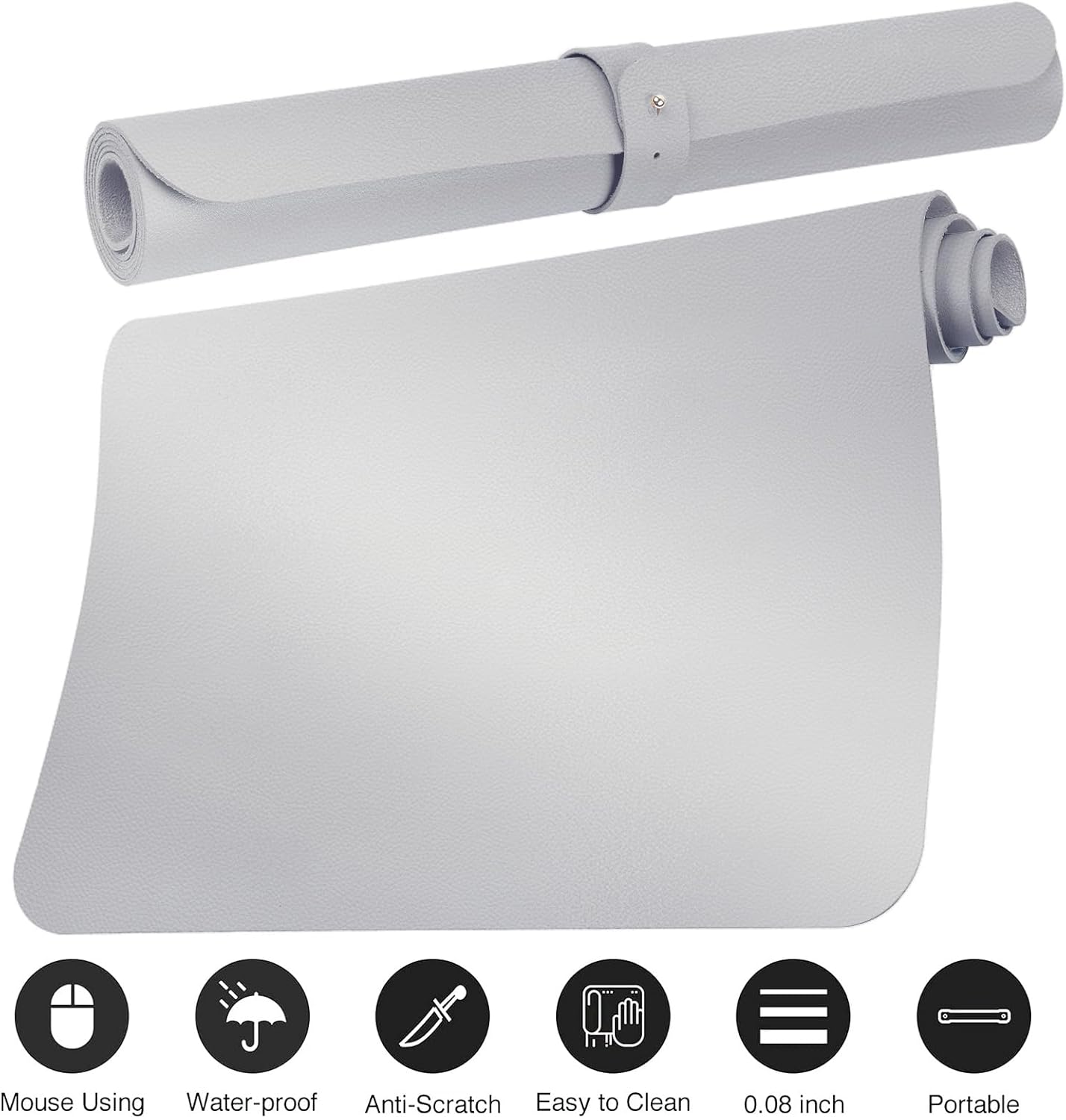 Boutilon Leather Desk Pad Protector,Non-Slip Mouse Pad,Laptop Desk Pad,Office Mouse Mat,Waterproof Leather Desk Blotter,Desk Writing Pad for Office and Home (S-Silver,24"x 14")