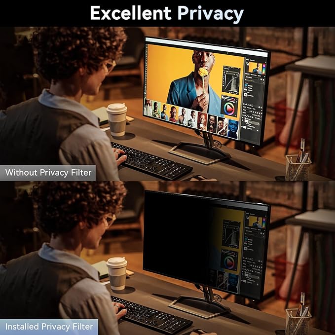 [2-Pack] 23.8 Inch Computer Privacy Screen Filter for 16:9 Widescreen Monitor, Removable Eye Protection Anti Glare Blue Light Filter Privacy Shield, Anti Scratch Anti Spy Screen Protector Film 23.8 In