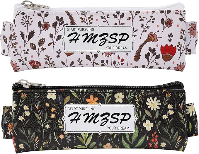 Adjustable Elastic PU Pen Holder for Notebook, Stationery School Supplies Zipper Bag for Journals, Book,Planners,Black Flower,2 PCS