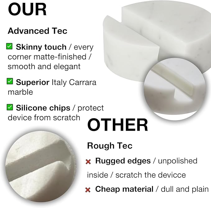 Marble Phone Stand for Desk, Cell Phone Holder for Kitchen Countertops, Office iPhone Stand, Cute Boho Modern Accessories, Italy Carrara(Matte-Finished)