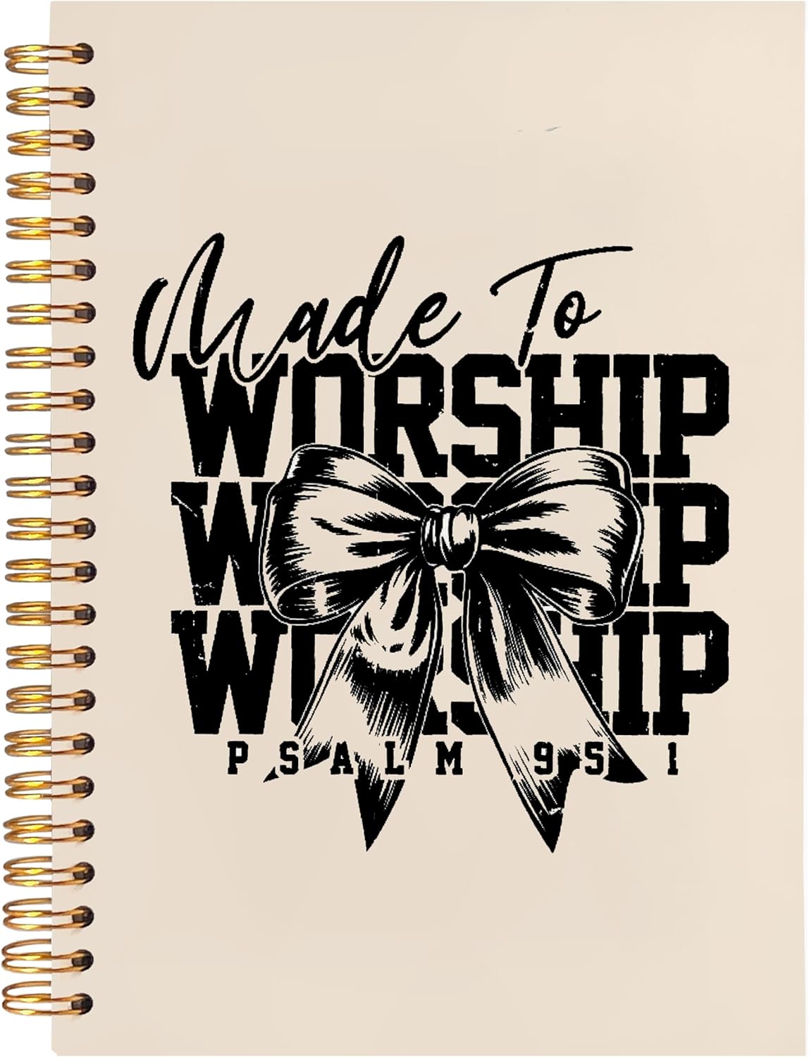 BearCake Christian Coquette Bow Notebook Journal, Made to Worship Prayer Journal for Women, Preppy Christian Gifts for Women, Bible Journaling Neutral Hardcover Spiral Notebook 5.5x8.3