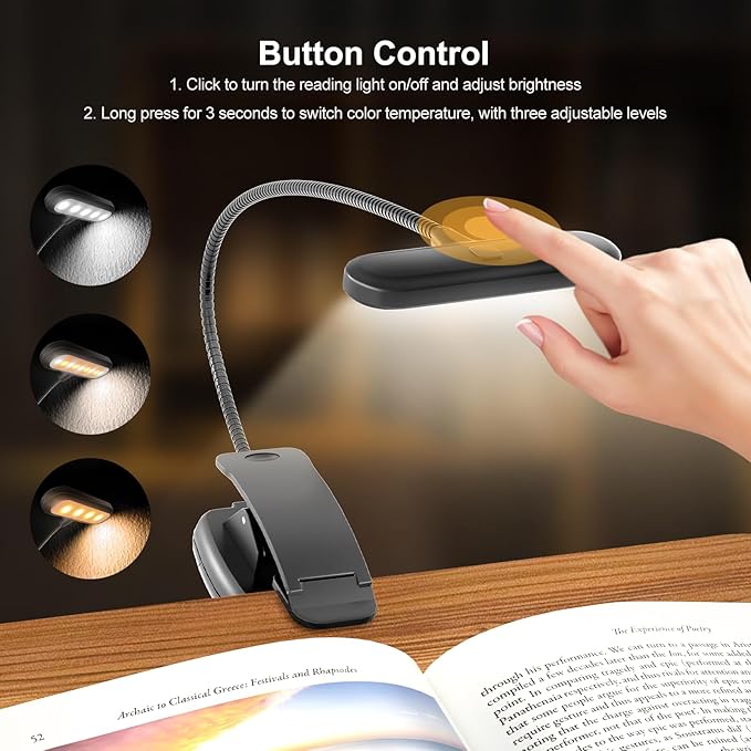 Book Stand for Reading with Light, Book Holders for Reading Hands Free, Adjustable Height & Angle, Fits Cookbook Recipe, Textbook, Kindle,Foldable for Kitchen, Office, School,Gift for Book Lovers