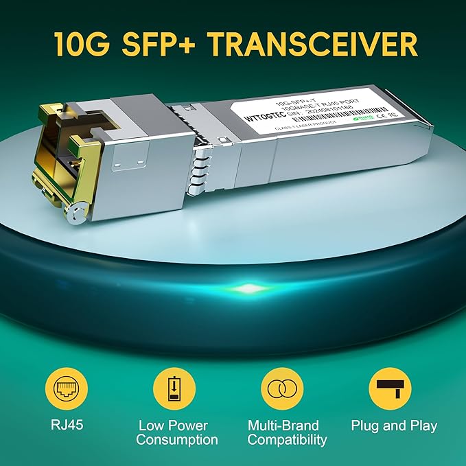 𝟴𝟬-𝗠𝗲𝘁𝗲𝗿 10Gb SFP+ to RJ-45 Module Transceiver up to 262Ft (80m), 1.25/2.5/5/10G-T Copper SFP+ CAT6a Module, Auto-Negotiation, for Cisco SFP-10G-T-S, Meraki, TP-Link, Mikrotik, Netgear and More