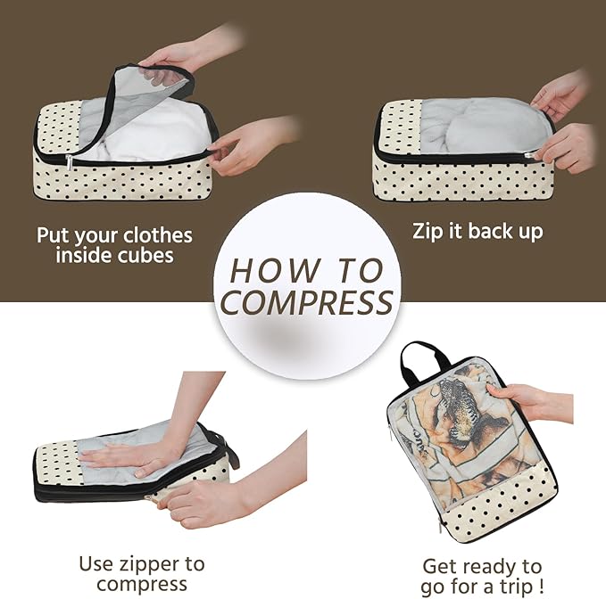 7 Pcs Compression Packing Cubes for Travel, Waterproof Suitcase Luggage Backpack Organizer with Toiletry Bag Travel Essentials for Women/Men-Polka Dots