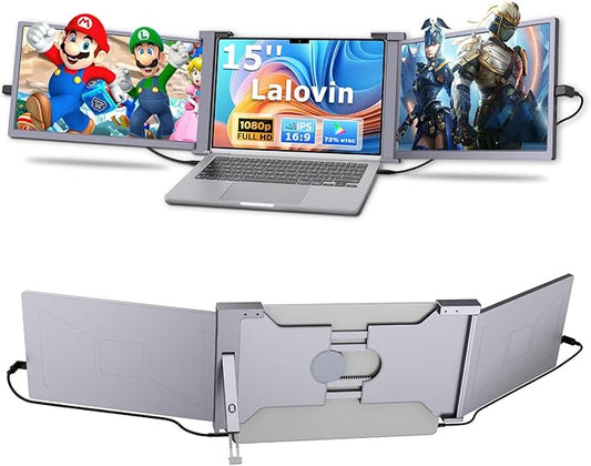 15" Laptop Screen Extender, 1080P FHD IPS Triple Portable Monitor for 15"-17.3" Laptop, Plug & Play Monitor Extender with USB-C/HDMI Port for Mac/Windows/Chrome/Android, Gray