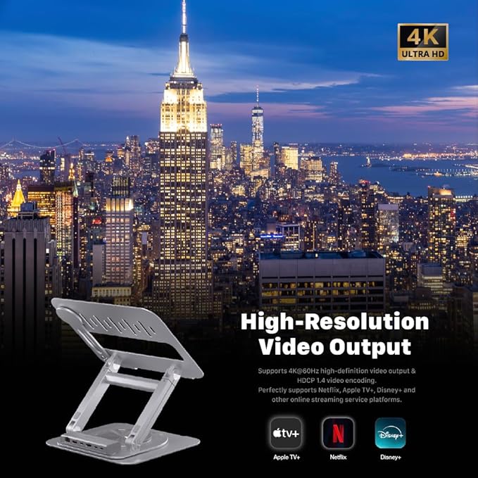 ADAM ELEMENTS USB-C Stand Ultra/Laptop Docking Station – Hub Stand Ultra USB-C Magnetic 6in1 Hub for All MacBook, iPad & USB-C Laptop