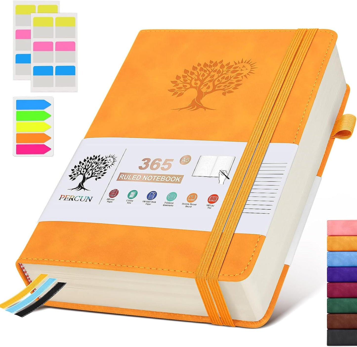 A5 Lined Journal Notebook - 365 Page Leather Journals for Writing Women & Men，Hardcover Notebook with 100Gsm Thick Pages，Daily Diary for Travel, Work，School，Note Taking，College Ruled (5.9" x 8.5")