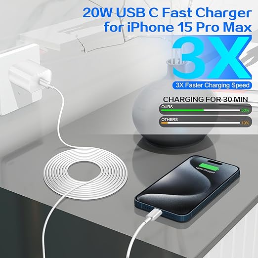 iPhone 17 16 Pro Charger Fast Charging 20W USB C Charger Block,2Pack Quick Type C Phone Chargers 6FT USB C Fast Charging Cord for iPhone 17/17 Pro/17 Pro Max/17 Air/16/16 ProMax/16e/15 ProMax/15 Plus