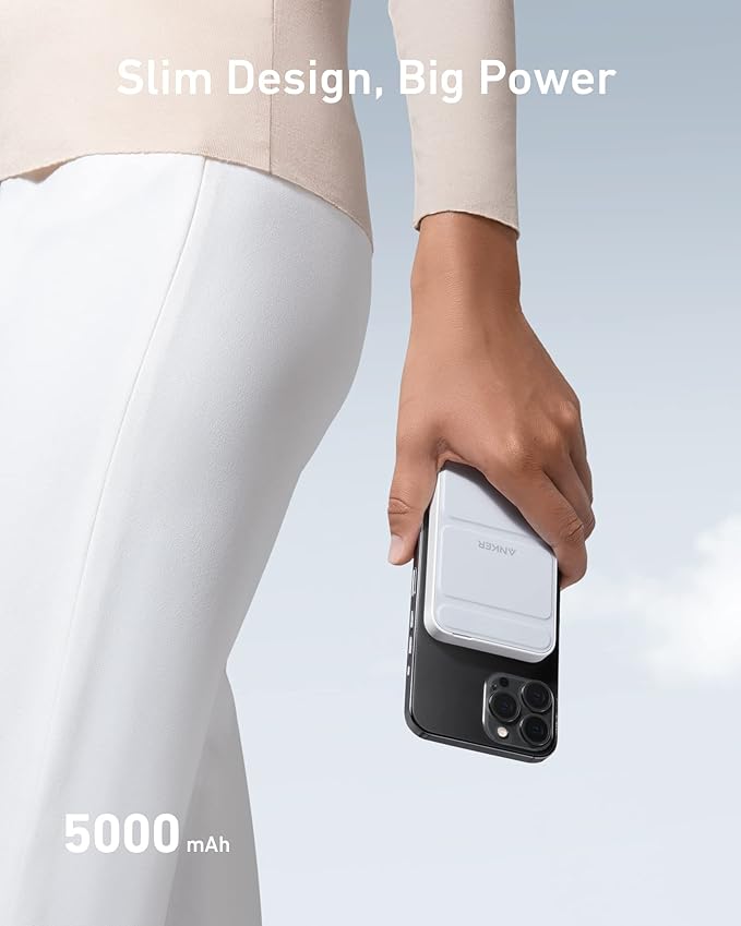 Anker 622 Magnetic Battery (MagGo), 5,000mAh Foldable Magnetic Wireless Portable Charger with Stand and USB-C Port (On The Side), Magsafe-Compatible for iPhone 16/15/14/13 Series