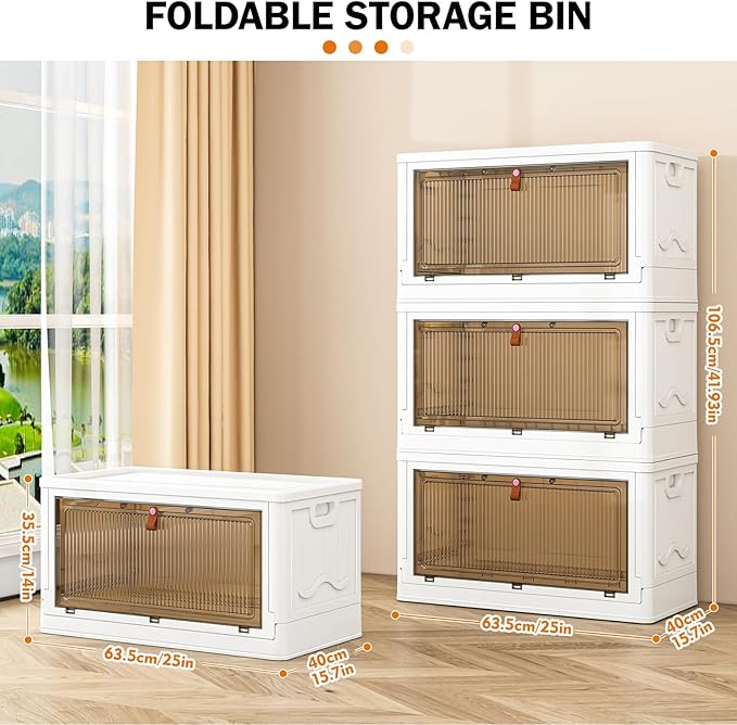 3 Tier Storage Bins with Lids 103QT - Stackable Storage Containers with Wheels, Folding Storage Boxes, Stackable Storage Bins, Closet Organizers and Storage for Living Room,Office