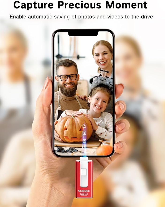 SCICNCE 256GB Flash Drive Intended for iPhone, USB Memory Stick Storage Backup for Photos Videos, Plug and Play No APP Required, Compatible with iPhone iPad Android and Computers (Red)