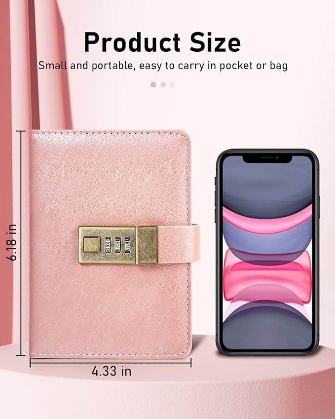 WEMATE Password Book with Lock, Password Book with Alphabetical Tabs 600+ Password Space,Password Organizer Logbook with Lock, Password Keeper for Computer & Website Logins 4.33 X 6.18 Inch Rose Gold