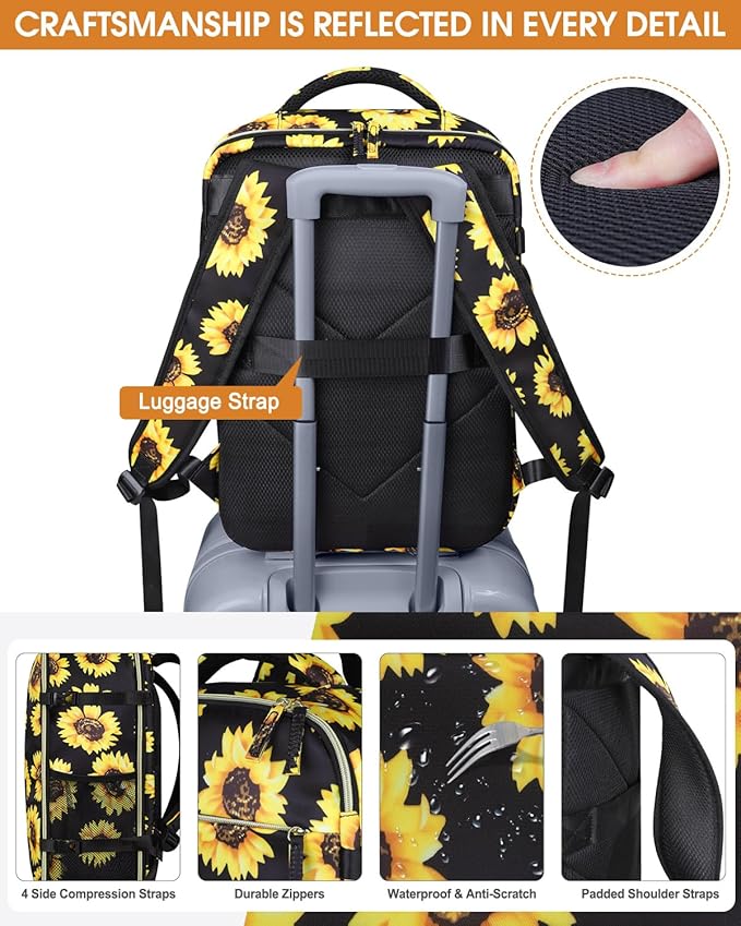 Capolo Travel Backpack for Women Men Waterproof Laptop Backpack Airlines Approved Carry On Backpack Bag Computer Bookbag for Business, Work, Traveling Fits 17 Inch Laptop(Sunflower)