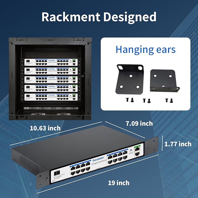 PoE Switch with 16 Gigabit PoE+ @240W Built-in Power, 2 Uplink Gigabit Port + 1 Combo SFP Slots, IEEE802.3af/at, Metal Casing, VLAN Mode, AI Function, Plug & Play Rack-mountable