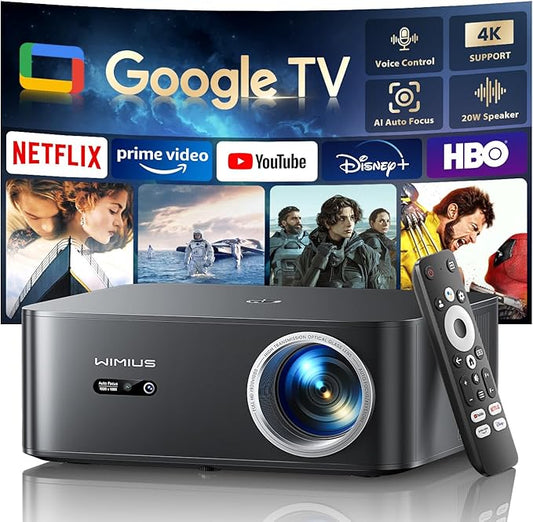 Google TV 4K Supported Smart Projector,Outdoor & Home Theater Projector with Wi-Fi 6 and Two-Way Bluetooth 5.2,Auto Focus & Keystone,800 ANSI,WiMiUS K13 Movie Proyector for Indoor & Outdoor Use