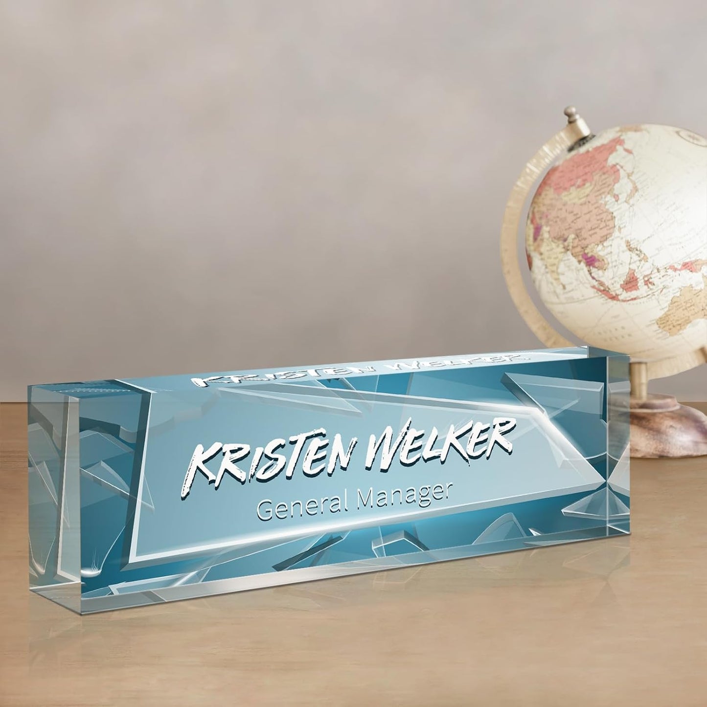 Gowellly Desk Name Plate Personalized - Custom Acrylic Name Plate for Desk - Enterprise Custom Logo/Text nameplates - Employee Appreciation Gifts (Broken Glass-1)