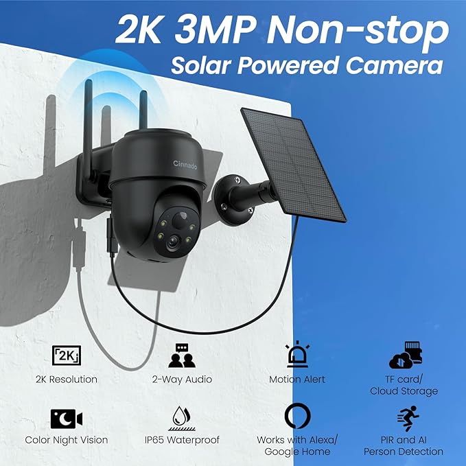 2K Cameras for Home Security-2.4G WiFi Outdoor Camera Wireless Solar/Battery Powered, 360° Viewing, Human Detection, Color Night Vision, Cloud/SD Storage B6 (B6-Black-1pack-2.4G)