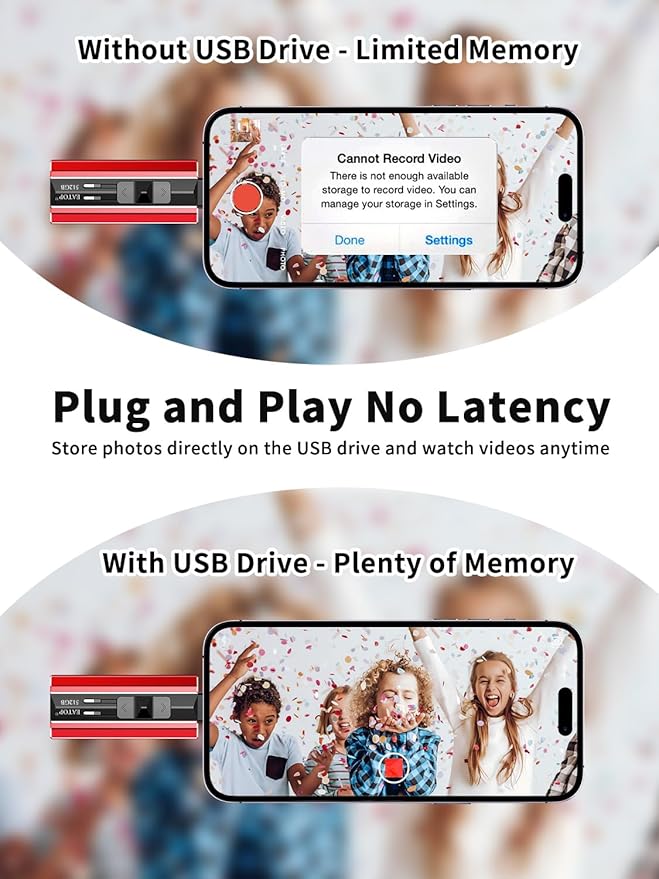 512GB Flash Drive Intended for iPhone iPad Android and Computers, 4 in 1 Photo Stick for Phone Memory Storage Easily Backup Photos Videos, Plug and Play, No Application Required (Red)