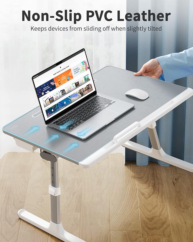 Laptop tray, SAIJI 60*45cm Table lap for bed, Multi-purpose Premium Lapdesk, Height Angle adjustable, with Book Stand, Drawer, Tablet slot, for Eating, Working, Writing, Gaming, Drawing (Light Grey)