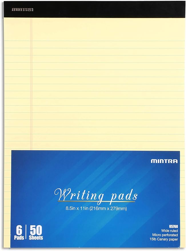 Mintra Office Legal Pads, ((xBasic, 8.5in x 11in, Wide (Canary)