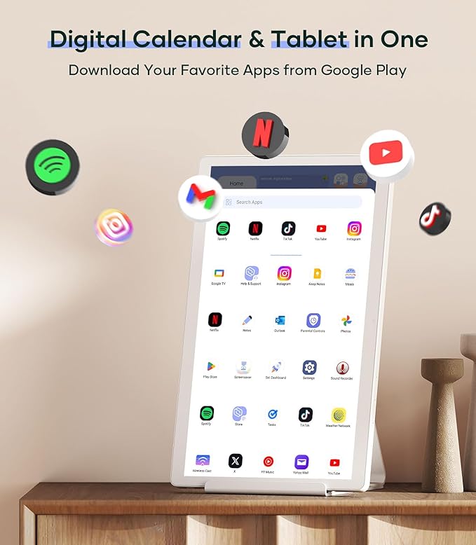 Cozyla Digital Calendar+ 2: 15.6'' Wall Planner Touch Screen Chore Chart Customize Dashboard Smart Electronic Calendar for Family Schedules Meal Planner Support App Store w/Stand Wall Mount White