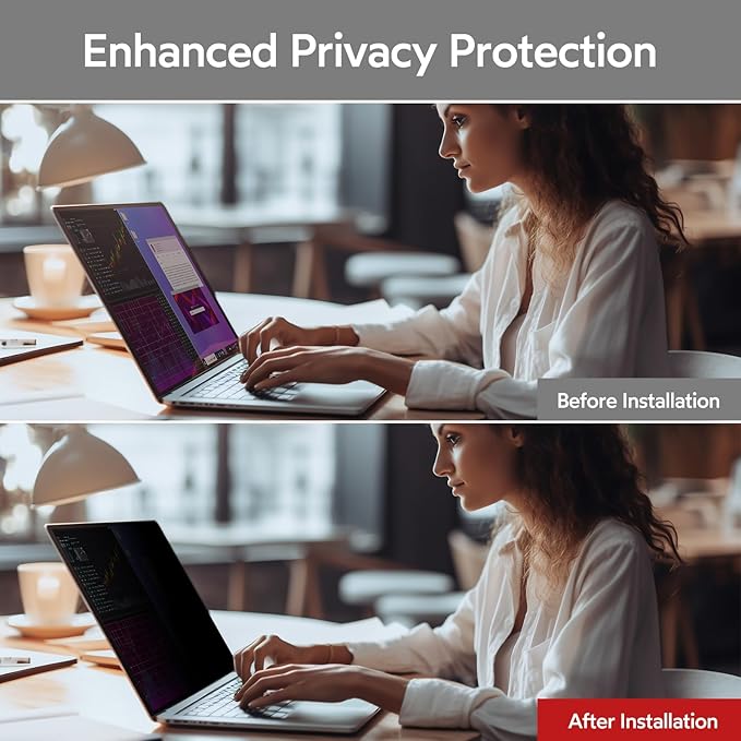 BERSEM 14 Inch Laptop Privacy Screen for 16:10 Ratio Computer Monitor, Removable Anti Glare Blue Light Filter for Laptop Privacy Screen 14 inch, Anti-Spy, Anti-Scratch, UV-Blocking