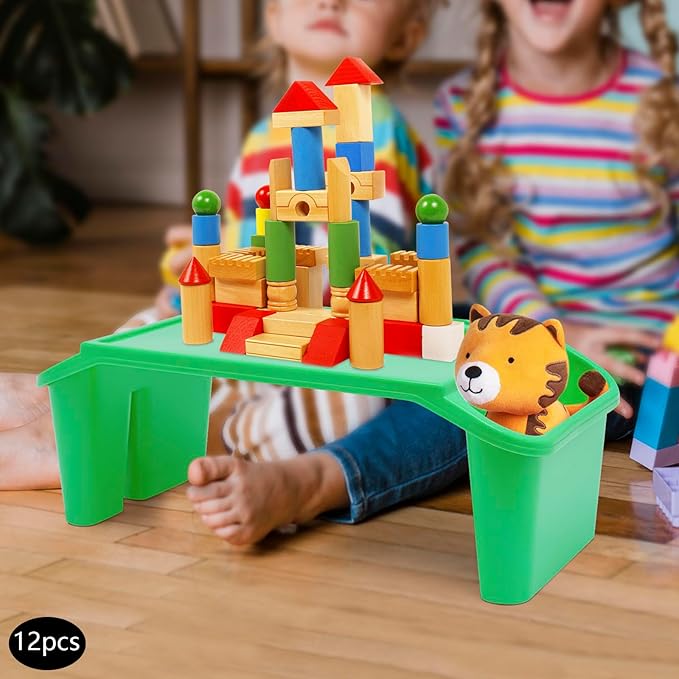 12PCS Kids Lap Desk Tray, Portable Plastic Activity Table, 19.69×9.84×7.1in Lap Bed Table with Storage Slots & Cup Holder, for Eating, Writing, Kids (Green)