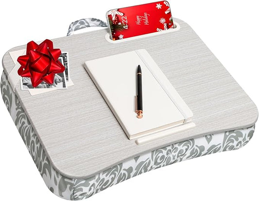 LAPGEAR Designer Lap Desk with Phone Holder and Device Ledge - Gray Damask - Fits up to 15.6 Inch Laptops - Style No. 45424