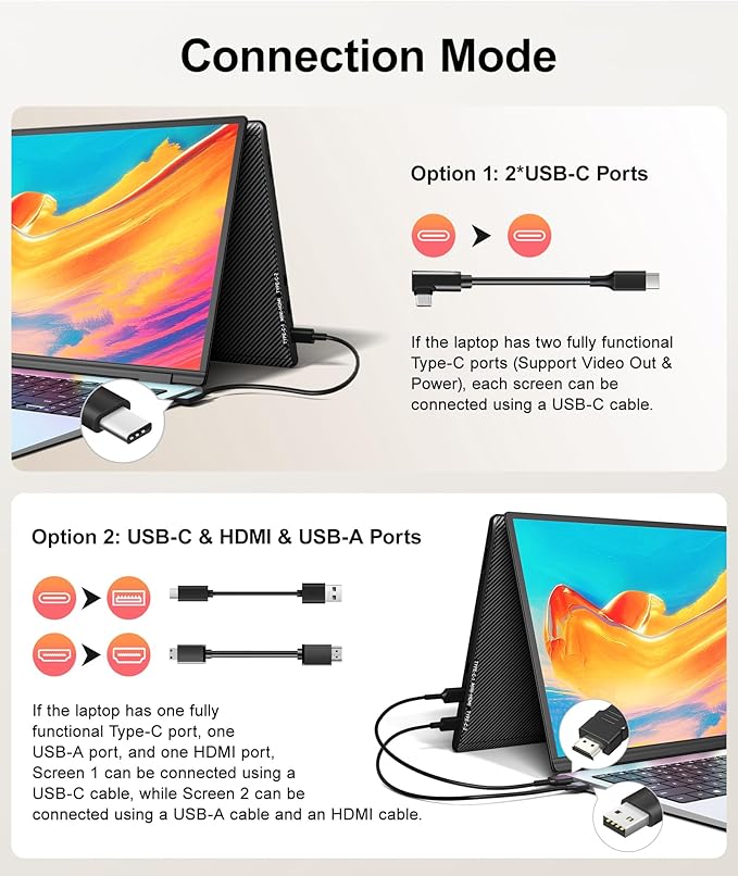 Laptop Screen Extender, 14" FHD 1080P Triple Portable Monitor, Plug & Play Screen Extender, Auto Adjust Width Dual Monitor for 13" - 17" Laptops, Compatible with MacOS/Wins/Chrome/Dex