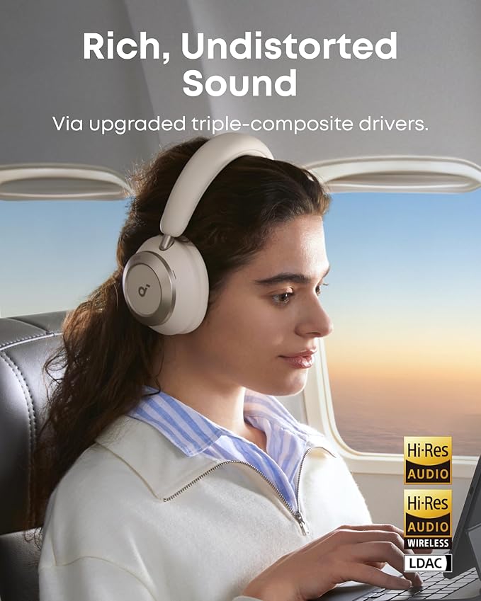 Soundcore Space One Pro, FlexiCurve Over-Ear Headphone, Adaptive Active Noise Cancelling Headphones Driven by 6 Mics, 60H Lossless Audio, Ultra-Fast Charging, Hi-Res Wireless, Comfortable Fit