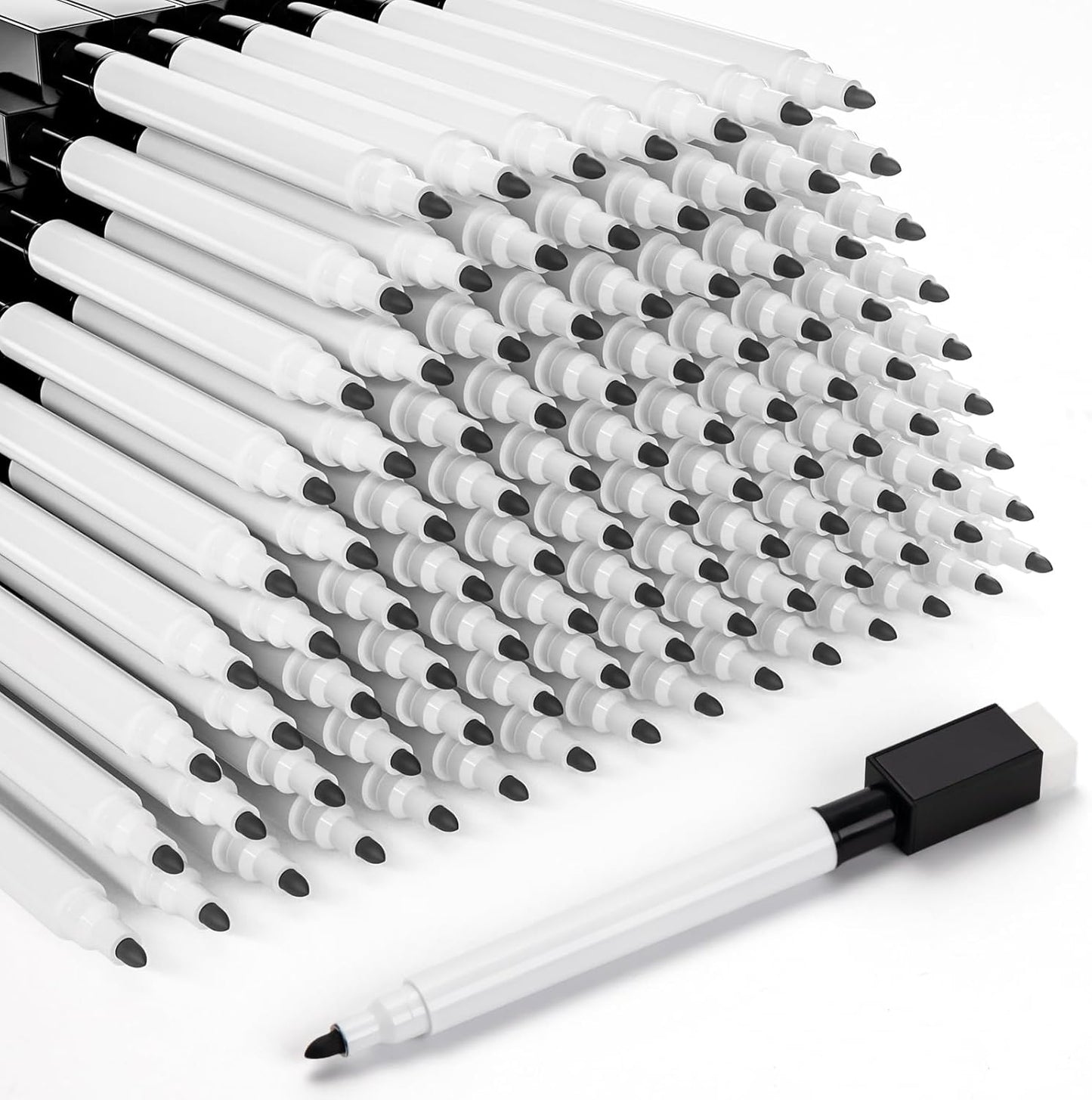 100 Pcs Black Magnetic Dry Erase Markers with Eraser Cap, White Board Mini Dry erase Markers Bulk, Fine Point Tip Student White Board Markers for Teachers Office School Supplies