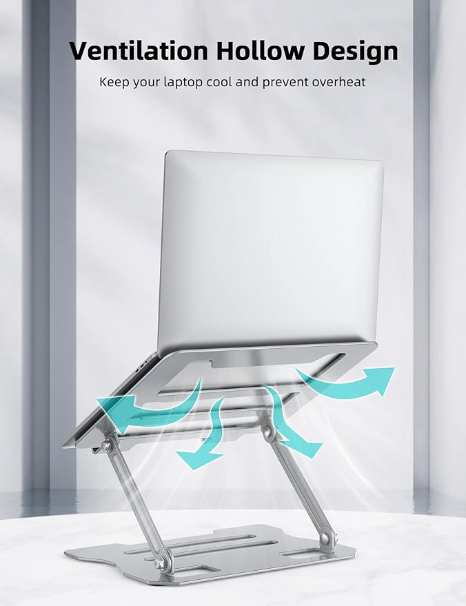 Laptop Tablet Stand, Universal Adjustable Carbon Steel Laptop Computer Stand, Ergonomic Foldable Portable Desktop Tray Cooling Holder Compatible with 10''-15.6'' Devices(Silver)