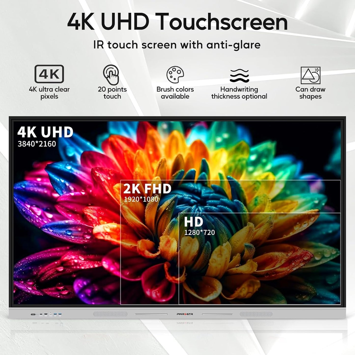 Smart Board | 65" Interactive Whiteboard | 4K UHD | Android 14 | 8+128GB | Digital Whiteboard, Electronic White Board for Classroom Home Office | Wall Mount Included