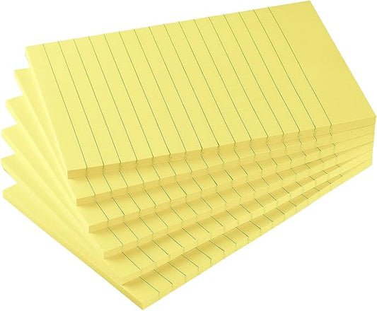 Early Buy 6 Pads Lined Sticky Notes with Lines 4x6 Self-Stick Notes Bright Color Sticky Notes, 45 Sheets/Pad (Yellow)