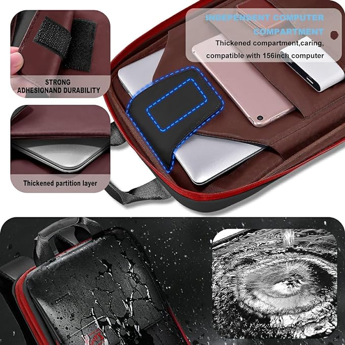 ZINZ Slim & Expandable Laptop Backpack 15.6 16 17 inch Travel Business Backpack Water-Resistant Daypack for Men and Women，Black red