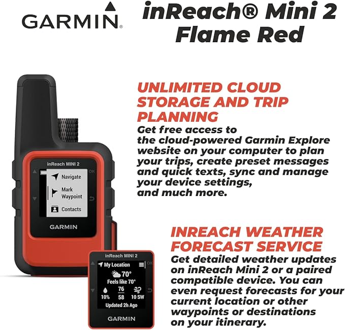 Wearable4U - Garmin inReach Mini 2 Satellite Communicator (Flame Red) with Power Pack Bundle