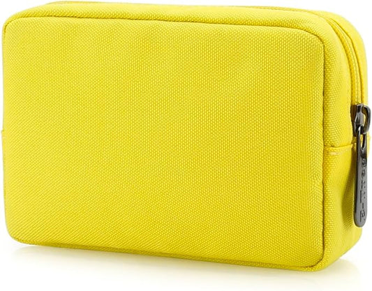 E-Tree Cute Small Makeup Bag,Cosmetic Toiletry Skin Care Make up Little Items Pouch for Purse,Zipper Mini Tech Charger Cable Electronic Organizer Case,Travel Accessories for Women Men Teen,Yellow