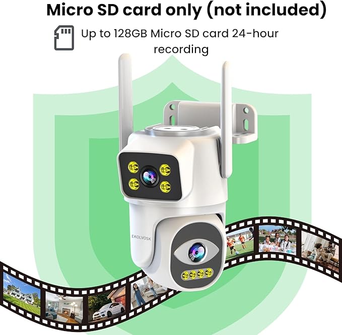 Dual-Lens 4G Cameras for Home Security, Pan/Tilt Smart Security Camera-Outdoor/Indoor, Color Night Vision,Motion Tracking,24/7 Recording,2-Way Audio & Siren,IP65,SD/Cloud Storage