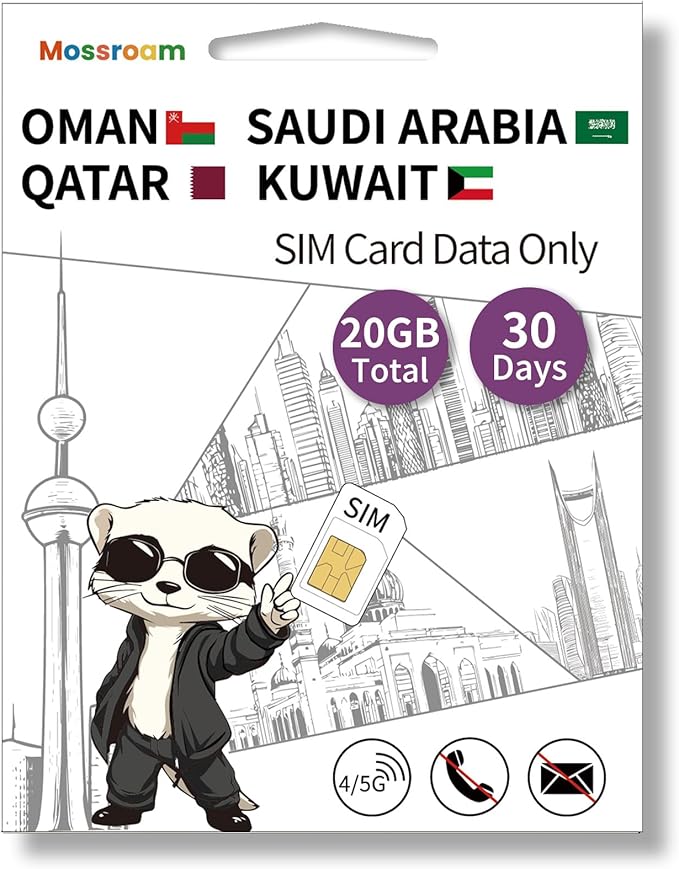 3-in-1 SIM Card for Saudi Arabia, Qatar, Oman, Kuwait – Prepaid Data Plans, Fixed Data 20GB,30 Days | Unlimited 4/5G Speed Internet