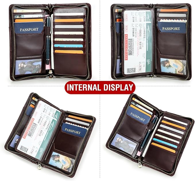 Top Grain Leather Customizable Travel Passport Wallet Holder for Man & Woman, Handmade for 4 Passports & Multi Cards, RFID Blocking Large Capacity for Cards/Passports/Tickets