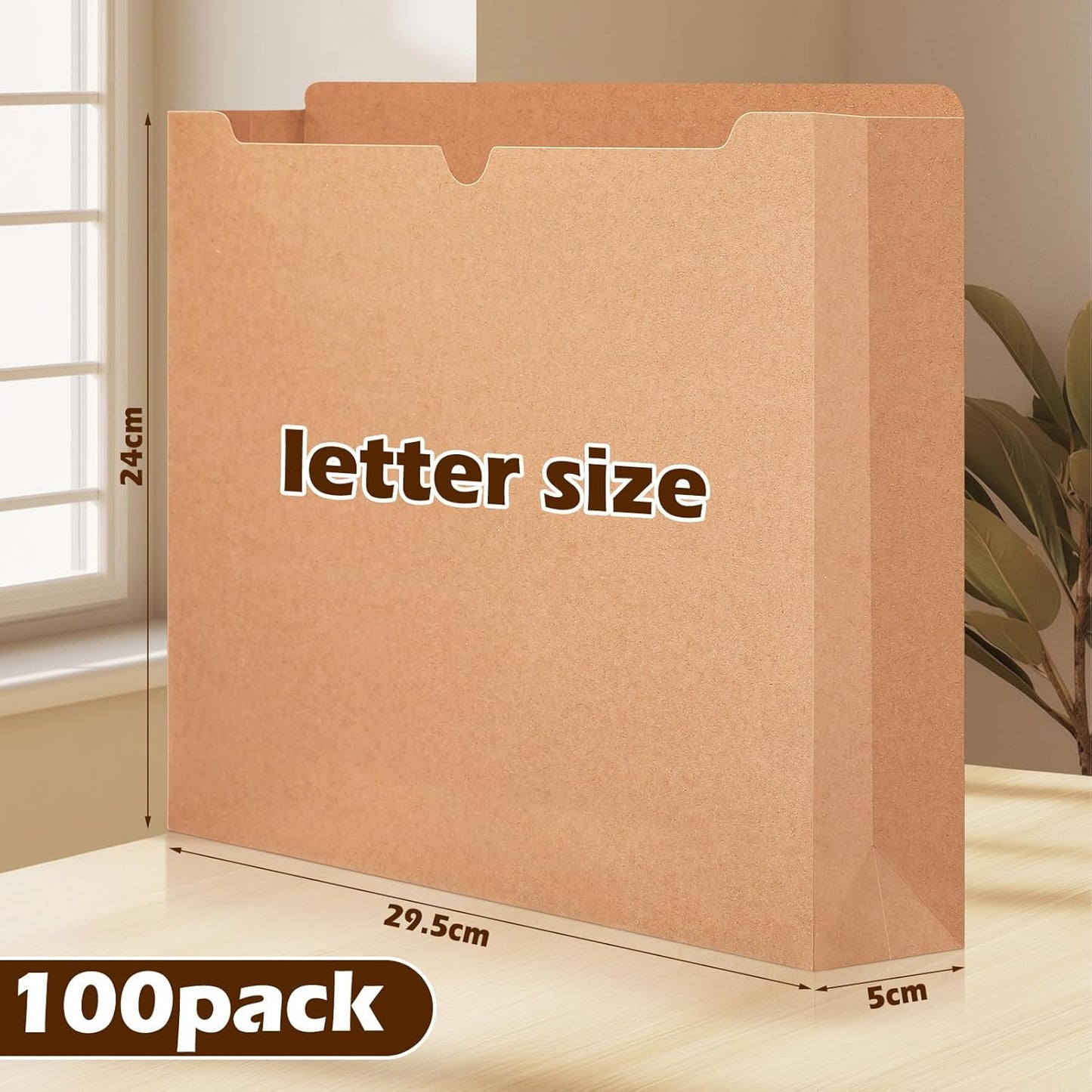 Zhehao 100 Pcs File Jackets Reinforced Straight Cut Tab Pocket Folders Expandable File Folder Expanding Paper Organizer with Tabs Expansion Pocket, Letter Size(Kraft Paper Color)