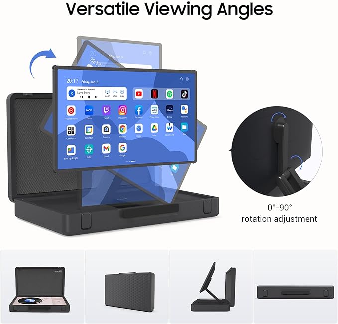 apolosign packgo 27-Inch Portable Entertainment System, Compact Suitcase Design Smart TV, Android OS, Bluetooth 3D Speakers, Built-in Battery 6H, Briefcase Screen Perfect for Travel & Parties (Gray)