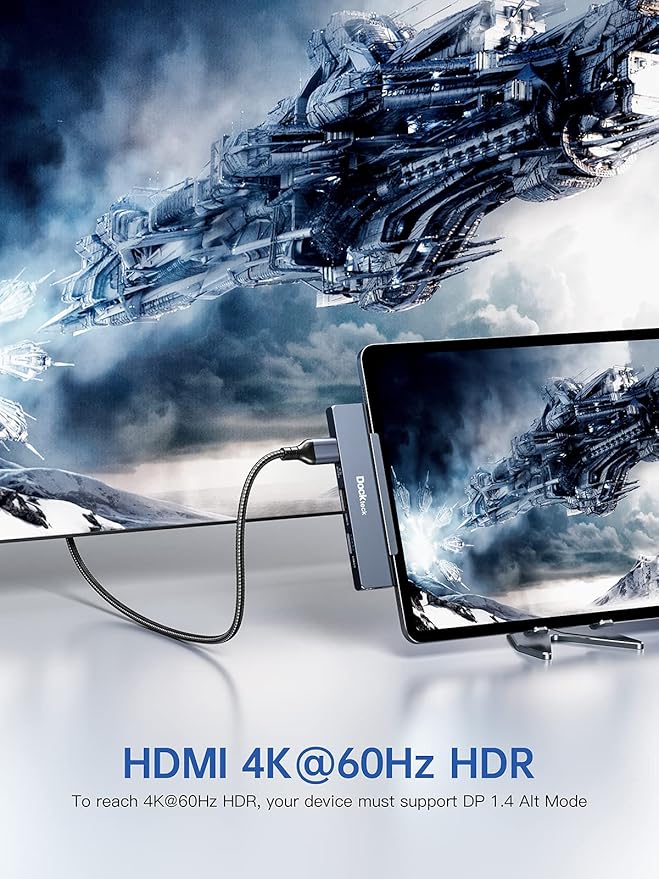 iPad Pro USB C Hub Multiport Adapter - Dockteck USBC Hub 5 in 1 with 100W PD, 4K 60Hz HDMI, Audio, USB 3.0, USB C Dock with Magnetic Grip for iPad Pro 12.9 2021 2020 2018, iPad Air, iPad mini 6