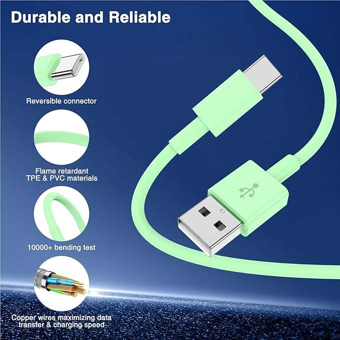 3-Pack Green [3.3FT+3.3FT+6FT] USB A to USB C Cable，USB to USB C Car Carplay Cable for iPhone Air 17 16e 16 15 Pro Plus Pro Max，for Galaxy S25/S24, for iPad Pro/Air/mini, for MacBook Pro/Air and More