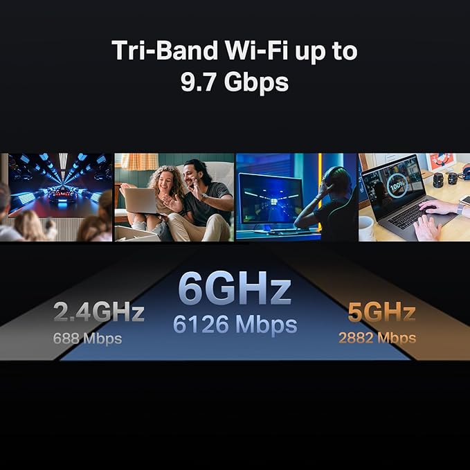 TP-Link Tri-Band BE9700 WiFi 7 Router Archer BE550 Pro 1 × 10G + 4 × 2.5G, USB 3.0 6 Internal Antennas VPN Clients & Server 6GHz Band, Easy-Mesh, HomeShield, MLO, Private IOT