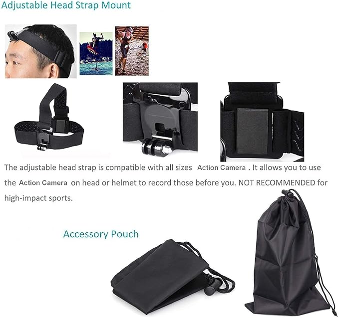 TEKCAM 4 in 1 Chest Strap and Head Mount for Gopro Hero 12, 11, 10, AKASO EK7000, Brave 4, V50, Dragon Touch, WOLFANG Action Cameras