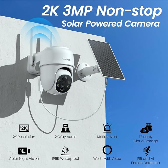 2K Cameras for Home Security-2.4G WiFi Outdoor Camera Wireless Solar/Battery Powered, 360° Viewing, Human Detection, Color Night Vision, Cloud/SD Storage B6 (B6-White-4pack-2.4G)